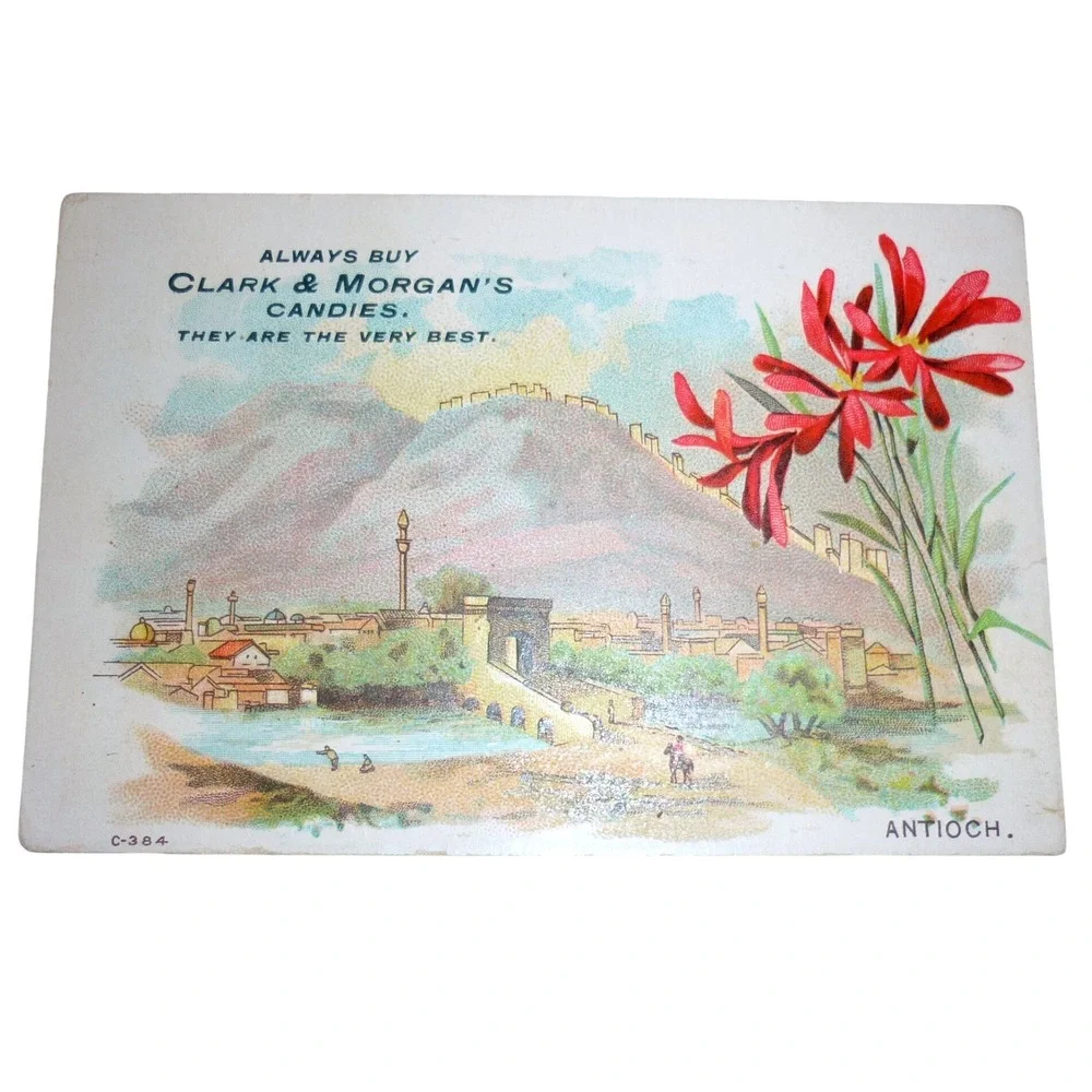 Antique 1880s Victorian‎ Trade Card Clark & Morgan Quincy IL Antioch Scenic Art
